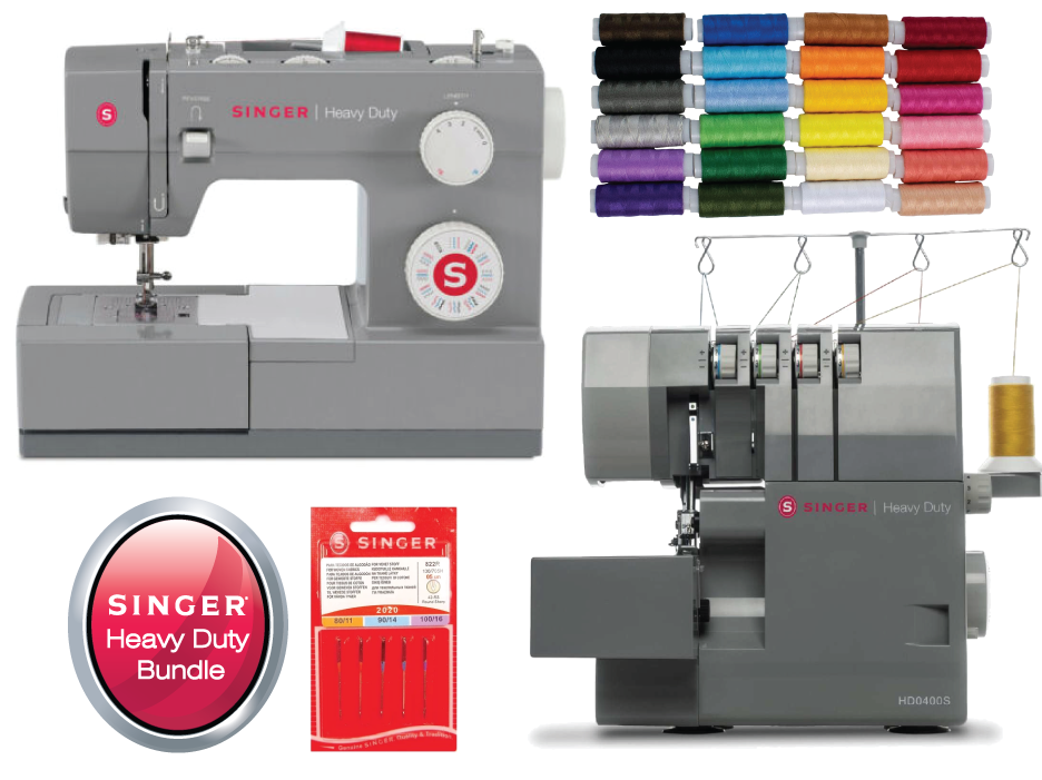 Singer Heavy Duty Bundle - 4432 - 32 Stitch Heavy Duty Sewing Machine + Heavy Duty HD0405S Overlocker + 24 x Threads + extra Needle Pack